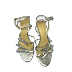 New With Tags Strappy Silver Sandal Heels With Bows And Adjustable Ankle Closure 6.5m Beautiful Shoes Reasonable Offers Accepted Kate Spade High Heels With Padded Heel, Kate Spade 4-inch Heel Chic Heels, Kate Spade Open Toe Evening Heels, Elegant Kate Spade Ankle Strap Sandals, Kate Spade Chic 4-inch Heels, Chic Kate Spade 4-inch Heels, Chic Kate Spade High Heels, Kate Spade Low Heel With Heel Strap, Kate Spade Low Heel Heels With Heel Strap