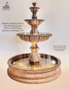 Calanthia Three Tier Pond Fountain Water Cascade, Large Outdoor Fountains, Indoor Wall Fountains, Italian Water, Rock Fountain, Modern Fountain, Fountain Lights, Outdoor Water Feature, Bird Bath Fountain