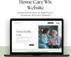 the home care website is displayed on a laptop and desktop computer screen, with an elderly woman