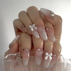 aesthetic nails girl couple matching cute adorable pretty stylish natural viral jelly rhinestones fancy white bow stones silved glittery Nails Yellow, Blue Nail, Nail Swag, Makati