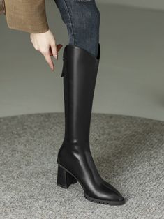 Vanessa's Women Knee High Boots High Quality Genuine Leather Motorcycle Boots - Black,6 Knee-high Faux Leather High Heel Boots, Tall High Heel Faux Leather Boots, Tall Faux Leather High Heel Boots, Wide Calf Mid-calf Boots For Formal Occasions, High Heel Faux Leather Boots For Fall, Wide Calf Faux Leather Ankle Boots, High Heel Faux Leather Mid-calf Boots For Office, Wide Calf Square Toe Boots For Business, Round Toe Mid-calf Boots For Workwear In Fall