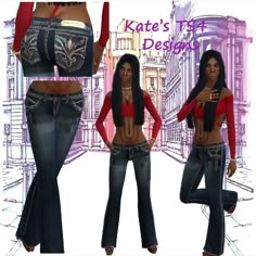 an image of a woman in jeans with her hands on her hips and the words kate's design