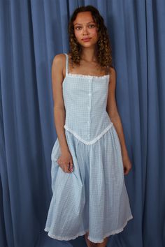 Blue Gingham- The Ivy - Evewear Blue Gingham Dress, Deadstock Fabric, Blue And White Gingham, The Ivy, A Farmer, Gauze Fabric, Blue Gingham, Gingham Dress, Gingham Print