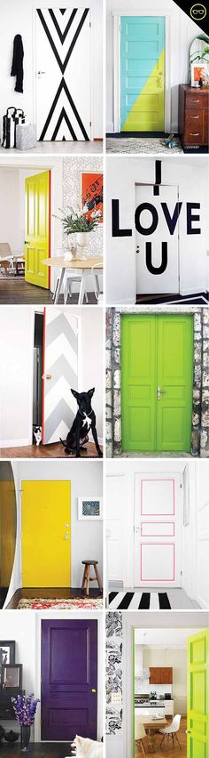 the front cover of french doors everywheres magazine, featuring colorful doors in different colors