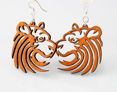 Tiger Earrings - laser Cut Wood Laser Earrings, Tiger Wood, Tiger Earrings, Lazer Cut, Laser Cut Jewelry, Laser Art, Earring Tree, Jewelry Tree, The Tiger