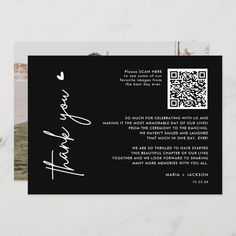 a black and white wedding card with the word love on it