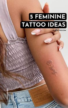 a woman's arm with tattoos on it and the words 5 feminine tattoo ideas