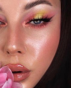 Yellow Eye Makeup Looks, Skin Glitter, Pink Eye Makeup, Eye Makeup Pictures, Eye Makeup Designs, Colourpop Cosmetics