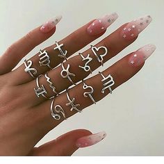 12pcs/Set 12 Constellation Silver Zodiac Finger Knuckle Ring Set Jewelry Women Constellation Ring, Zodiac Rings, Gold Color Ring, Boho Crystal, Knuckle Ring, Vintage Style Rings, Geometric Ring, Bohemian Rings, Crystal Stars