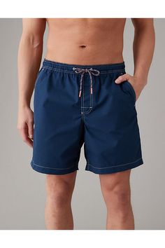 Comfortable, stretchy fabric/Durable fabrication made to dry fast/Elastic drawstring waistband/Back pocket with water-draining grommets/Classic mesh liner Drawstring Waistband, Stretchy Fabric, Swim Trunk, Trunk, Women's Jeans, American Eagle Outfitters, American Eagle, Women Jeans, Mesh