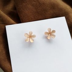 Material: Alloy Style: Europe and America Rose Gold Flower Earrings For Spring, Spring Rose Gold Flower Earrings For Pierced Ears, Rose Gold Flower Earrings For Summer, Rose Gold Flower-shaped Earrings For Summer, Cute Gold Flower Earrings For Spring, Short Cat, Mori Style, Petite Earrings, Mori Fashion