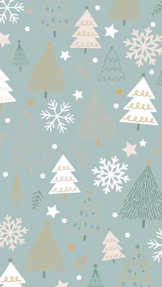 christmas trees and snowflakes on a blue background