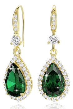 PRICES MAY VARY. earrings size：1.57"*0.41"| plating: platinum Plated | yellow gold Plated | rose gold Plated High Quality Material:This Women's Jewellery is made of high-quality copper and Gold Plated ,Main stone is Emerald Green cubic zirconia ,Side stone is White cubic zirconia. High Polished. Nickel-free, Hypoallergenic and Shiny Forever. Will not change the color, health and environmental protection. Unique pear-shaped earring Set : these dangling tear drop earrings are fashion and elegant. Green Sapphire Drop Earrings, Emerald Dress Silver Jewelry, Earrings For Emerald Dress, Green Pageant Earrings, Green Formal Dress Jewlery, Emerald Green Dress Accessories Quinceanera, Changing Stone Earrings Gold, Emerald Green Earrings, Wedding Costume