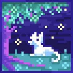 an image of a pixelated unicorn floating in the water with purple and blue hues