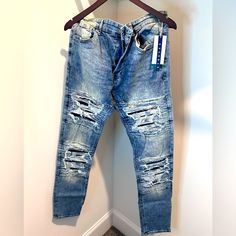 H&M "Moto" Ripped Skinny Fit Jean (Patch Beneath). Nwt. Runs Small But Stretchy... H&m Fitted Blue Jeans, Fitted Blue Jeans From H&m, Fitted Blue Jeans By H&m, Fitted H&m Denim Jeans, H&m Men, Jean Color, Patched Jeans, Denim Jeans Men, Classic Jeans