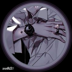 an animated image of a woman with her hands on her chest, wearing a watch