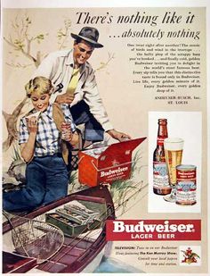 an advertisement for budweiser beer with two people