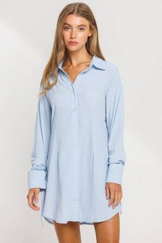 Blue Ruched Sleeve Shirt Dress This versatile shirt dress is a must-have for any fashion-forward individual. Made from high-quality fabric, it is designed to provide both comfort and style. The dress features a beautiful shade of blue, making it perfect for the summer season. Its ruched sleeves add a touch of elegance and sophistication, making it suitable for both casual and business occasions. The dress has a minimal and classic design, making it a timeless piece in any wardrobe. Its shirt-style collar and button-down front add a touch of femininity, while the ruched sleeves add a unique twist to the overall look. The dress falls just above the knee, making it suitable for various body types. Whether you're heading to a brunch with friends or a business meeting, this dress is sure to mak Ruched Sleeve, Dress Shirt Sleeves, Business Meeting, Summer Season, Fall Dresses, Above The Knee, Formal Occasion, Stylish Dresses, Timeless Pieces