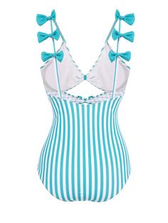 Blue 1960s Stripe Strap Bow One-Piece Swimsuit – Retro Stage - Chic Vintage Dresses and Accessories Blue Fitted Retro Swimwear, Retro Blue Swimwear For Spring, Fitted Retro Blue Swimwear, Retro Fitted Blue Swimwear, Retro Blue Lined Swimwear, Blue Retro Sleeveless Swimwear, Blue Lined Swimwear For Party, Light Blue Sleeveless Swimwear For Party, Retro Stage