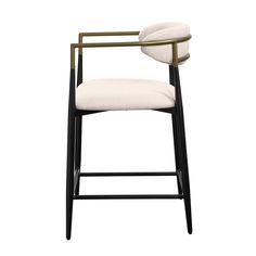 a black and white bar stool with an upholstered backrest, on a white background