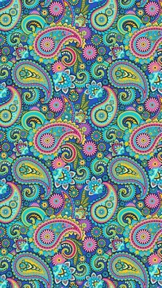 an image of a colorful paisley pattern on a blue background with lots of different colors