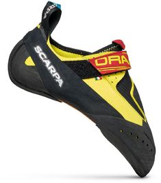 a pair of climbing shoes with the word ora on it