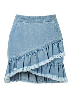 Denim Ruffle Skirt, Blue Wrap Skirt, Skirt Frill, Low Waisted Skirt, Ruffled Skirts, Petite Skirts, Ruffle Trend, Frilled Skirt, Ruffle Wrap Skirt