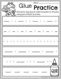 a glue practice sheet for children to use in their handwriting and writing skills, with the words glue practice on it