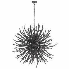 a black chandelier hanging from a chain