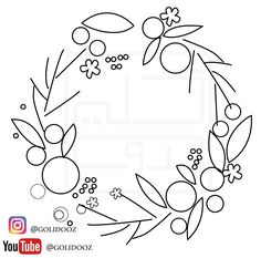 a circular frame with flowers and leaves on it, in the center is an image of a