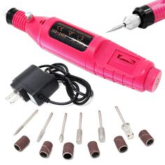 Electric Nail File Drill Tool Description Professional grade portable electric nail filer with 6 metal filing bits, 6 sanding bits and wall charger. Great for home use or professional salon. Powerful but very low noise. Adjustable Speed: 2000 - 20,000 RPM Super Portable Design: Great for professional nail art or normal home use Speed: 20000RPM Voltage: 110-240V 50-60hz Size: 6.2" x 1.1" (diameter) Bits: - Fine Precision - Shaping - Emery (for use with 6 included sanding bits) - Cuticle Pusher - Acrylic Pedicure, Pedicure Acrylic, Electric Nail File, Nail Drills, Professional Manicure, Pedicure Manicure, Professional Nail Art, Street Swag, Cuticle Pusher