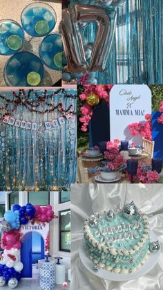 blue and pink themed party with balloons