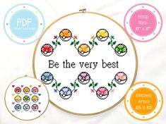 cross - stitch pattern with the words be the very best surrounded by different colored flowers