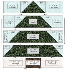 three different types of trees with measurements for each tree and how to cut them out