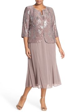 New Alex Evenings Sequin Mock Two-Piece Dress with Jacket (Plus Size) Trendy womens dresses. Fashion is a popular style Grandmother Of The Bride Dresses, Grandmother Of The Bride, Grandma Dress, Mom Dresses, Sequin Embellished Top, Stile Casual Chic, British Wedding, Dress With Jacket, Bride Outfits