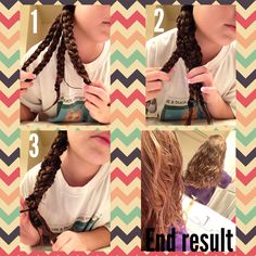 Curly hair tutorial for wet hair 1.Put hair in three separate braids when hair is wet 2.Leave in overnight 3.In the morning, hair should be curly/wavy Wet Hair Hairstyles, Wet Hairstyles, Style Wavy Hair, Curly Hair Overnight, How To Braid, Morning Hair, Softball Hairstyles, Curls No Heat