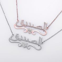 Free US Shipping - This Week Only! •Starting under $60 today only! •Buy Now Pay Later with QuadPay interest free installment payments! Just choose QuadPay when you add to cart! These stunning, high quality laser cut Arabic Script Custom Name Pendant Necklaces With Heart Accent scream elegance and style! Goes with every look and comes in Rose Gold or Platinum Plated! We have the best quality & the best prices for custom jewelry! *Include desired name in add to cart notes, or email to info@starcro Customizable Rose Gold Necklaces For Valentine's Day, Customized Rose Gold Necklace As A Gift For Her, Customizable Rose Gold Necklace For Valentine's Day, Customized Rose Gold Necklace For Valentine's Day, Rose Gold Name Necklaces For Valentine's Day, Rose Gold Necklaces With Name For Valentine's Day, Rose Gold Name Necklace For Valentine's Day, Custom Name Heart Necklace For Her, Rose Gold Custom Name Necklace For Valentine's Day