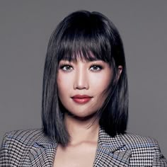 Sleek Bob With Bangs, Dark Bob With Bangs, Long Bob Cut With Bangs, Long Bob With Bangs Round Face, Straight Lob With Bangs, Straight Hairstyles With Bangs, Lob Haircut Straight, Bangs Cut, Bangs Styles