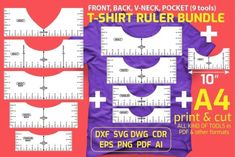 the front and back side of a t - shirt ruler bundle with four different sizes