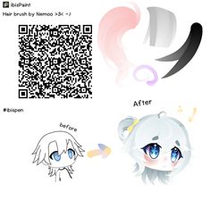 an anime character's hair is shown next to a qr code