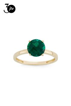 1.50ct Round Lab Created Emerald 10K Yellow Gold Ring Emerald Gold Ring, Ring Spacer, Lab Created Emerald, School Jewelry, Popular Jewelry, Yellow Gold Ring, Jewelry Maker, Strand Necklace, Turquoise Jewelry