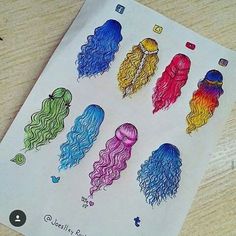 a drawing of different colored hair on paper