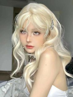 Hair Gloss, Curly Bangs, Uzzlang Girl, Blonde Wig, Curly Wigs, Wigs With Bangs, Long Curly, Synthetic Wigs