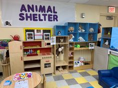 an animal shelter with toys and stuffed animals