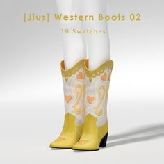 a pair of yellow cowboy boots with hearts on them