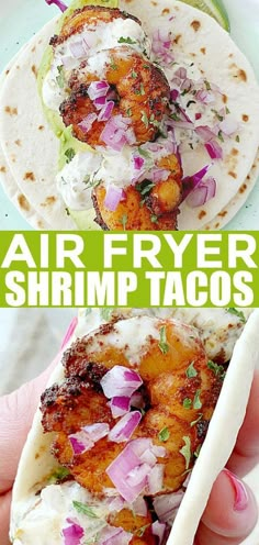 there is an image of air fryer shrimp tacos