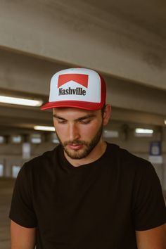 Inspired by Marlboro Reds, our Nashville Premium Foam Trucker Hat blends a retro red-and-white design that lets you rep Nashville with a nod to the classic Marlboro brand. 5 Panel Foam front trucker Pre-Curved visor Plastic snap closure Red Retro Hats For Baseball Season, Retro Red Hats For Baseball Season, Red Retro Hat For Baseball Season, Red Trucker Hat With Curved Brim For Sports Events, Red Trucker Hat 5-panel, Retro Flat Brim Trucker Hat For Baseball Season, Retro Red 5-panel Hat, Red Retro 5-panel Hat, Retro Red Hats With Flat Bill