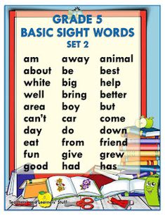 a poster with words and pictures on it that say, grade 5 basic sight words set 1