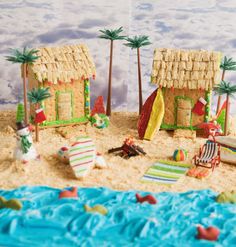 there is a beach scene made out of cake