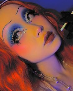 Drag Make-up, Bright Red Hair, Alternative Makeup, Smink Inspiration, Creative Makeup Looks, Clown Makeup, Blue Eyeshadow, Arte Inspo, Eyes Makeup